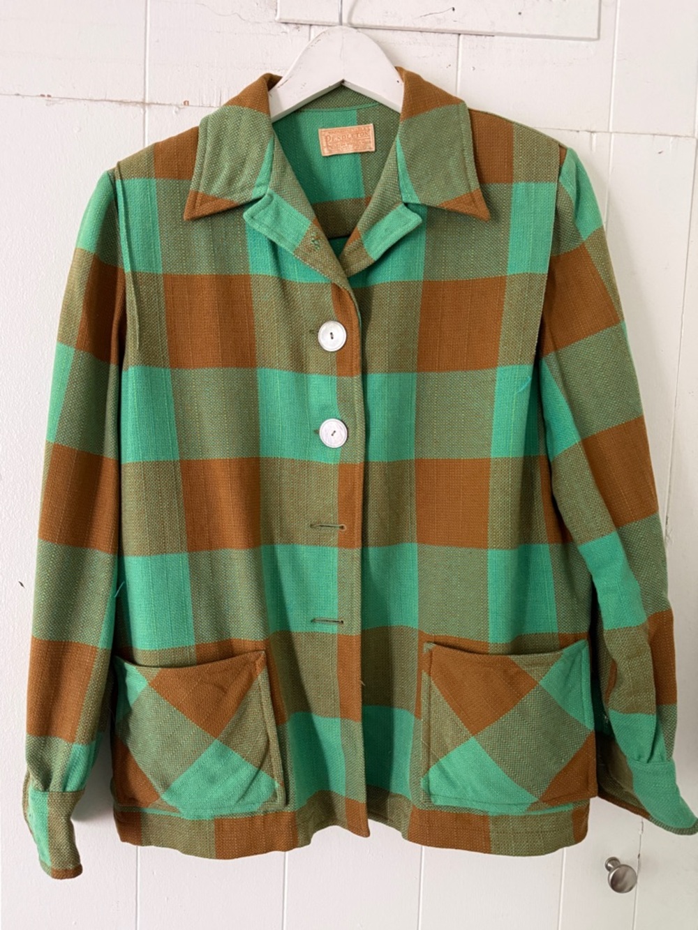 Pendleton Teal and Brown Plaid Wool Jacket